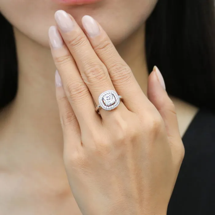 BERRICLE Rings Halo Woven Cushion CZ Ring in Sterling Silver