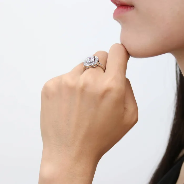 BERRICLE Rings Halo Woven Cushion CZ Ring in Sterling Silver