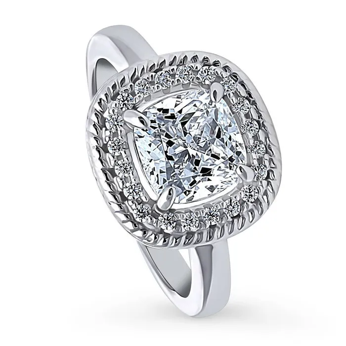 BERRICLE Rings Halo Woven Cushion CZ Ring in Sterling Silver