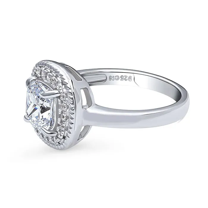 BERRICLE Rings Halo Woven Cushion CZ Ring in Sterling Silver
