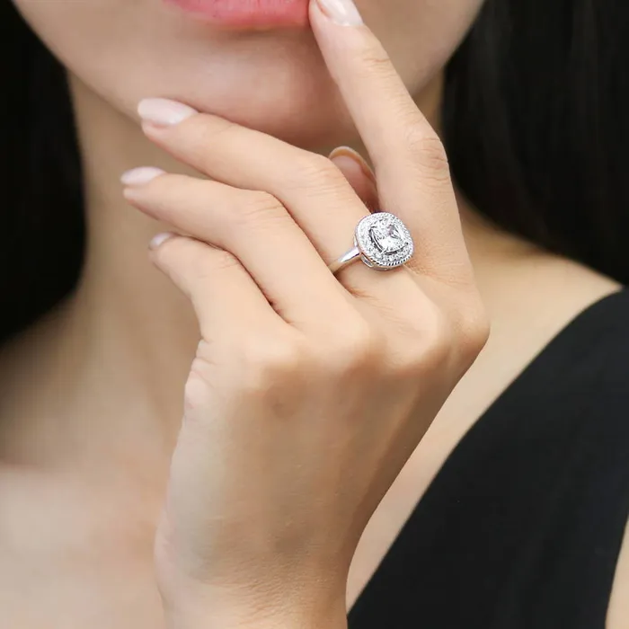 BERRICLE Rings Halo Woven Cushion CZ Ring in Sterling Silver