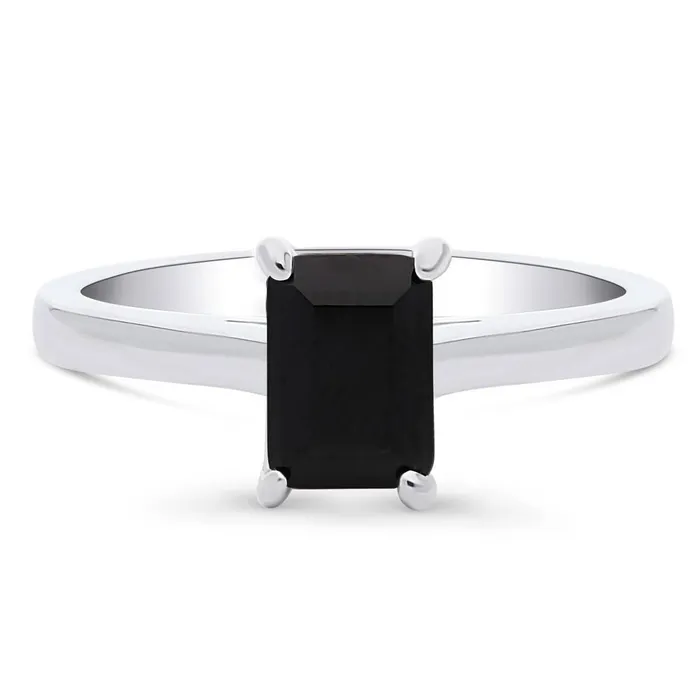 BERRICLE Rings Solitaire Black Emerald Cut CZ Ring in Sterling Silver 1ct