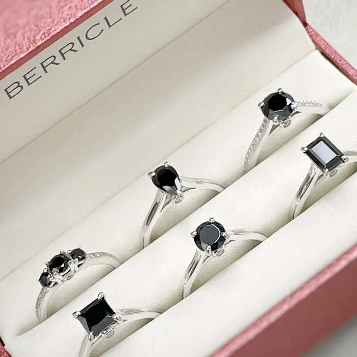 BERRICLE Rings Solitaire Black Emerald Cut CZ Ring in Sterling Silver 1ct