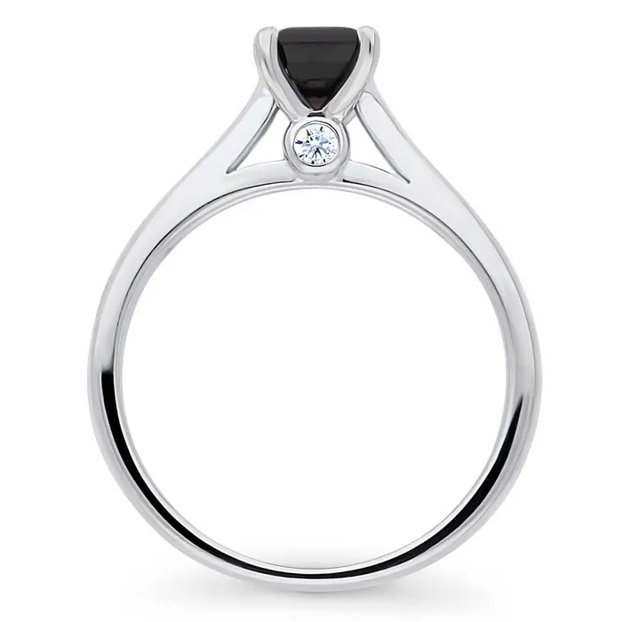 BERRICLE Rings Solitaire Black Emerald Cut CZ Ring in Sterling Silver 1ct