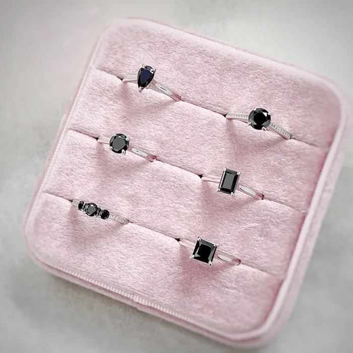 BERRICLE Rings Solitaire Black Emerald Cut CZ Ring in Sterling Silver 1ct