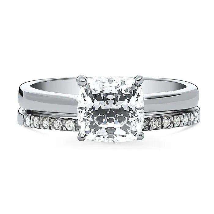 BERRICLE Solitaire 2ct Cushion CZ Ring Set in Sterling Silver Rings