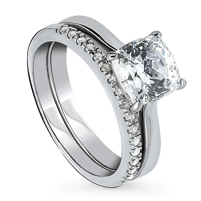 BERRICLE Solitaire 2ct Cushion CZ Ring Set in Sterling Silver Rings