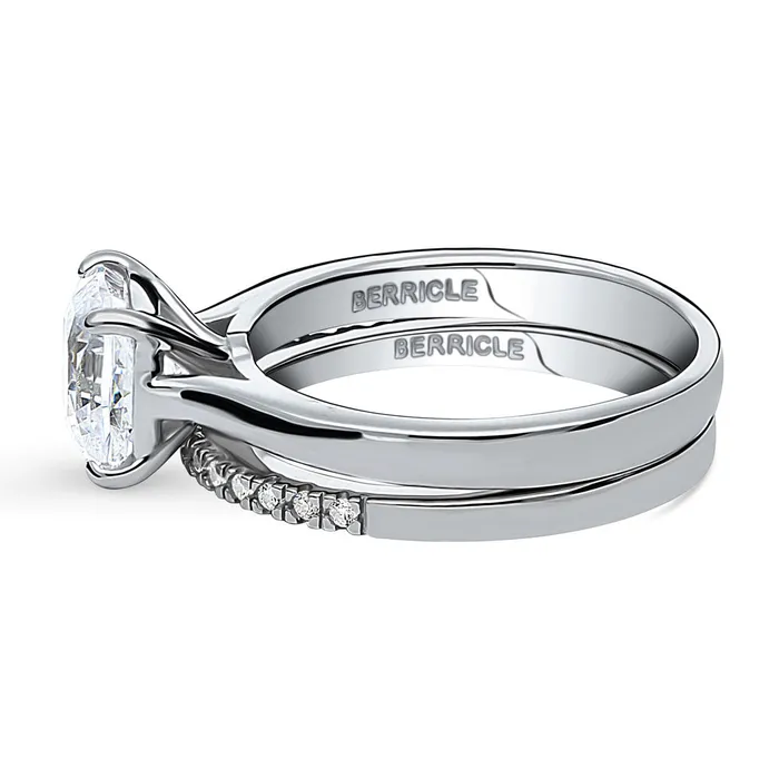BERRICLE Solitaire 2ct Cushion CZ Ring Set in Sterling Silver Rings