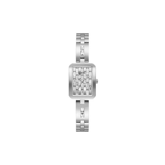 Bracelets Guess Guess Ladies Rectangular Watch Full Silver Plated Steel Case Bracelet With Sun Silver Glittery Dial Bracelets Guess Guess Ladies Rectangular Watch Full Silver Plated Steel Case Bracelet With Sun Silver Glittery Dial