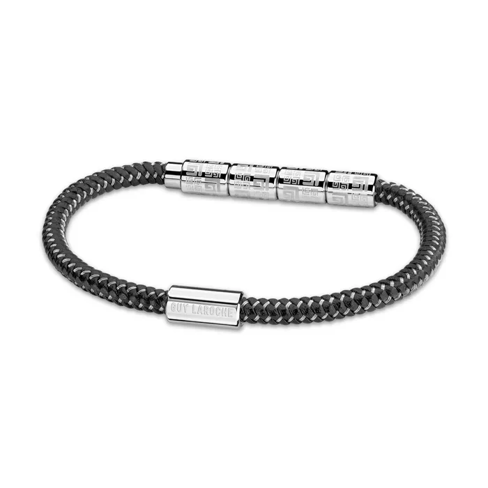 Bracelets Guy Laroche Guy Laroche Pierre StainlessSteel Bracelet With BlackSilver Leather Cord Bracelets Guy Laroche Guy Laroche Pierre StainlessSteel Bracelet With BlackSilver Leather Cord