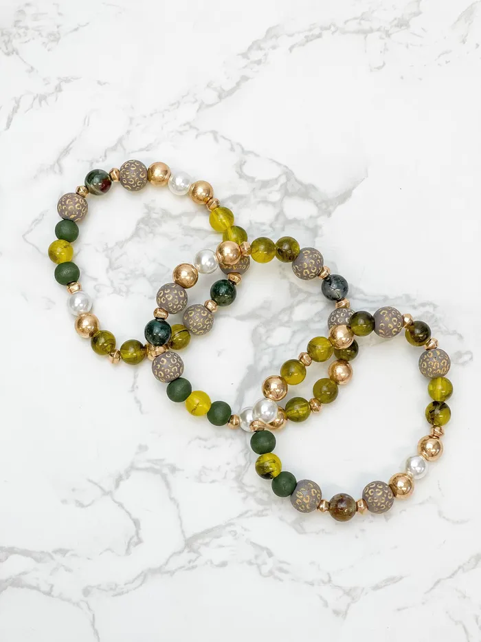 Bracelets Prep Obsessed JJ Tortoise Stone Gold Beaded Stretch Bracelet Set