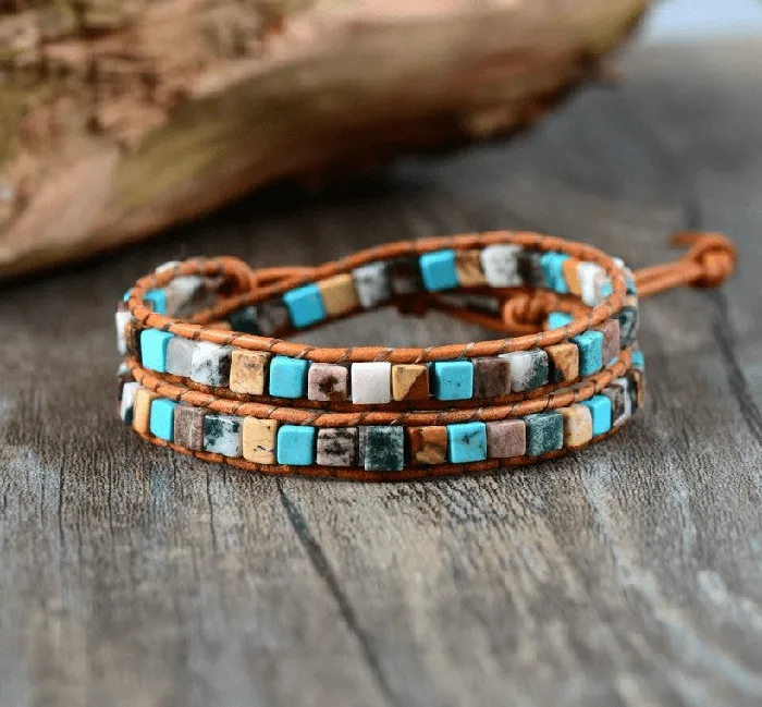 Bracelets WickedAF Natural Jasper Stone Leather Bracelet 6 Colors