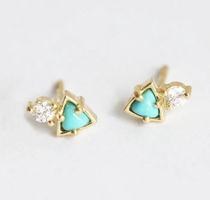 Capucinne Earrings Turquoise Stud Earrings Cluster Diamond Earrings
