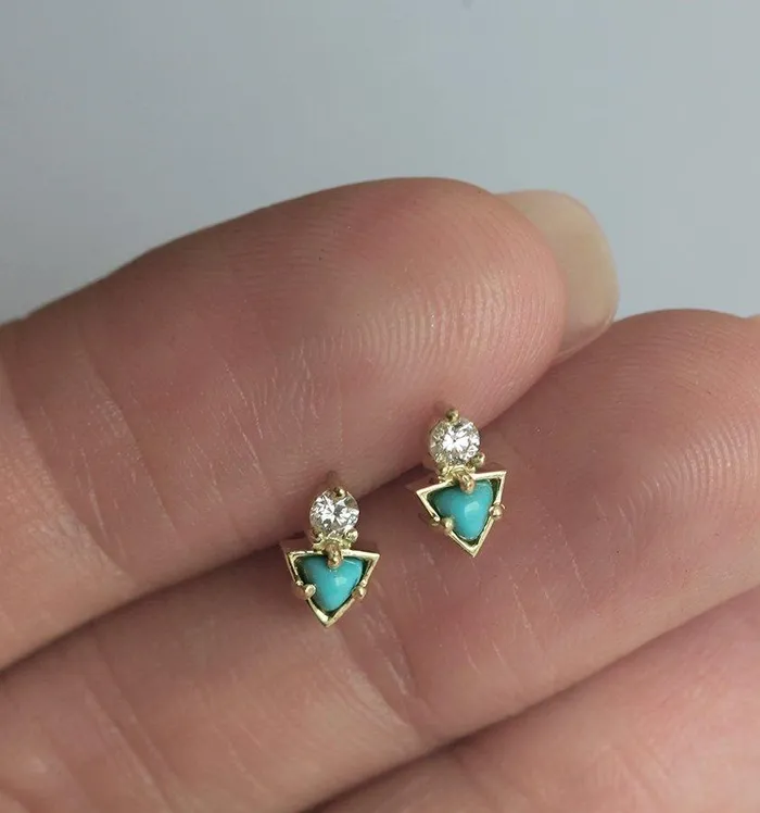 Capucinne Earrings Turquoise Stud Earrings Cluster Diamond Earrings