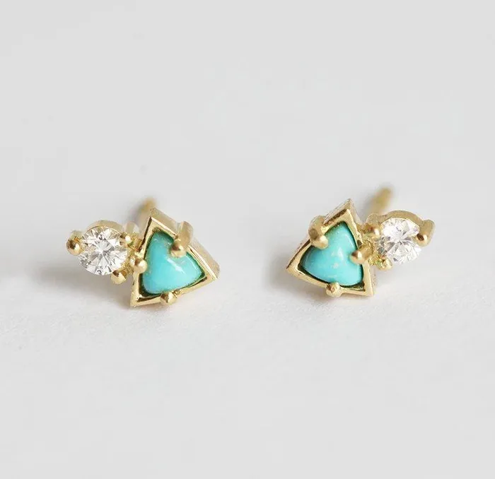 Capucinne Earrings Turquoise Stud Earrings Cluster Diamond Earrings