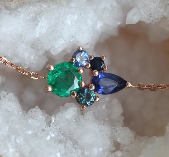 Capucinne Necklaces Fallon Sapphire and Emerald Cluster Necklace
