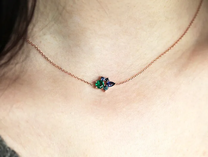 Capucinne Necklaces Fallon Sapphire and Emerald Cluster Necklace