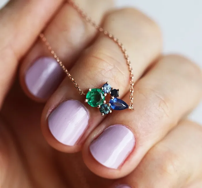 Capucinne Necklaces Fallon Sapphire and Emerald Cluster Necklace