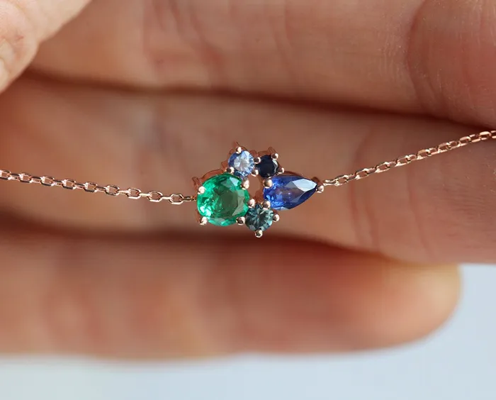 Capucinne Necklaces Fallon Sapphire and Emerald Cluster Necklace