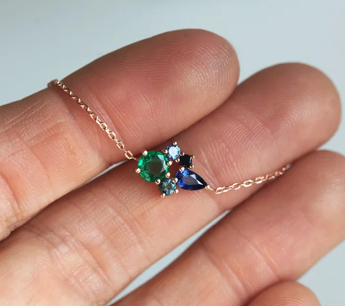 Capucinne Necklaces Fallon Sapphire and Emerald Cluster Necklace