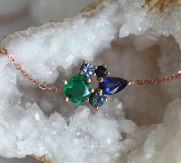 Capucinne Necklaces Fallon Sapphire and Emerald Cluster Necklace