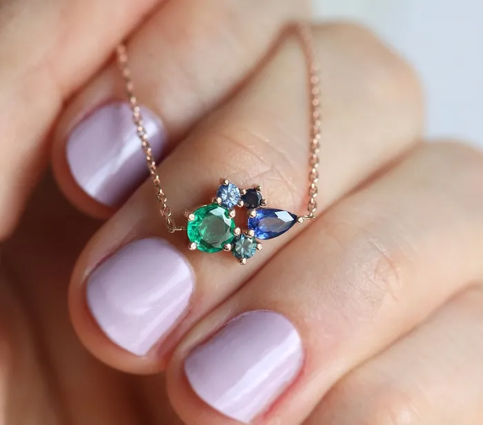 Capucinne Necklaces Fallon Sapphire and Emerald Cluster Necklace