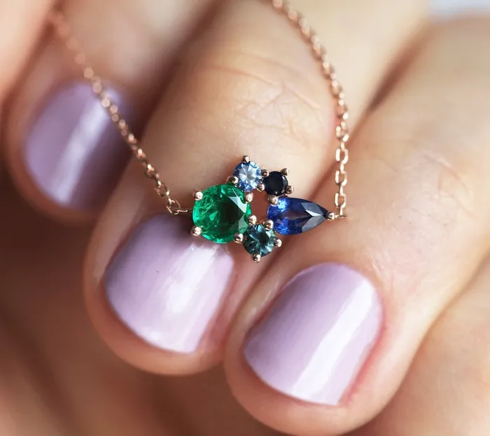 Capucinne Necklaces Fallon Sapphire and Emerald Cluster Necklace