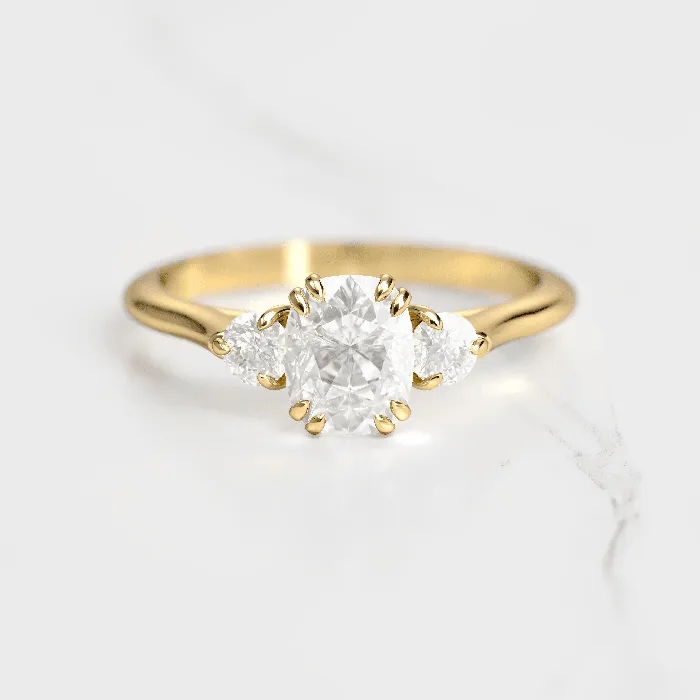 Capucinne Rings Cushion Diamond Ring with Accent Stones