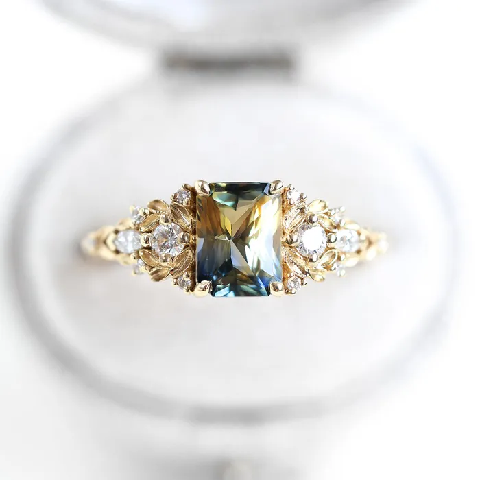 Capucinne Rings Eryn Sapphire Engagement Ring Gold Elvish Diamond Engagement Ring