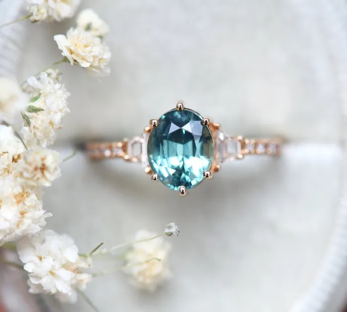 Capucinne Rings Kasia Teal Sapphire Diamond Ring