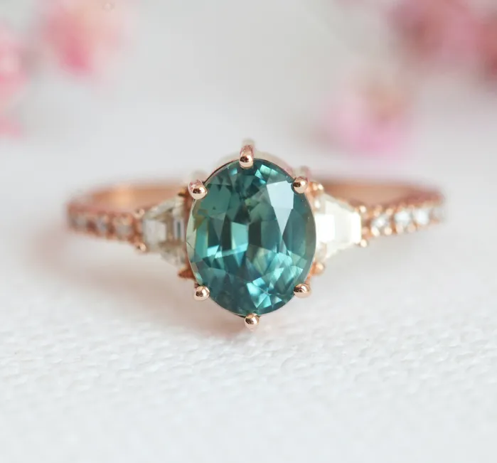 Capucinne Rings Kasia Teal Sapphire Diamond Ring