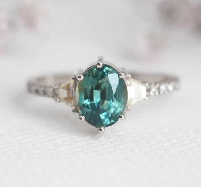 Capucinne Rings Kasia Teal Sapphire Diamond Ring