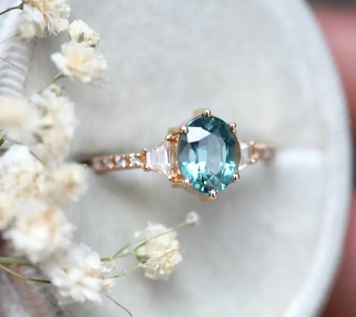 Capucinne Rings Kasia Teal Sapphire Diamond Ring