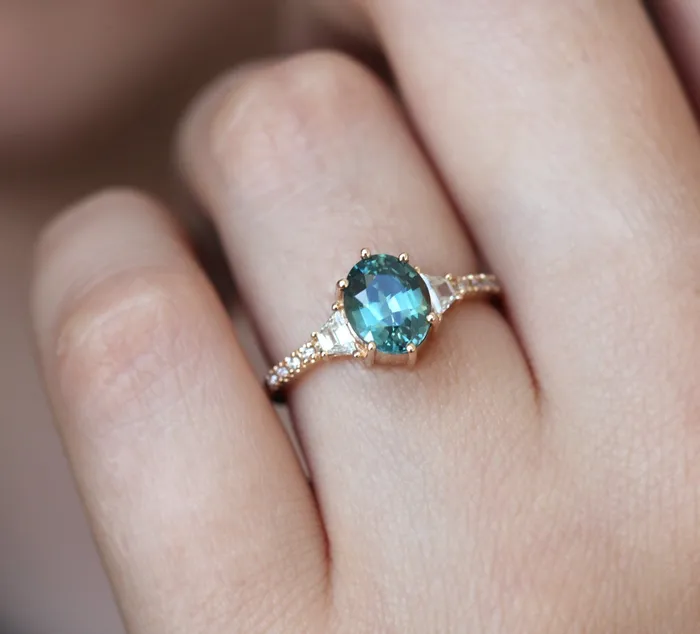 Capucinne Rings Kasia Teal Sapphire Diamond Ring