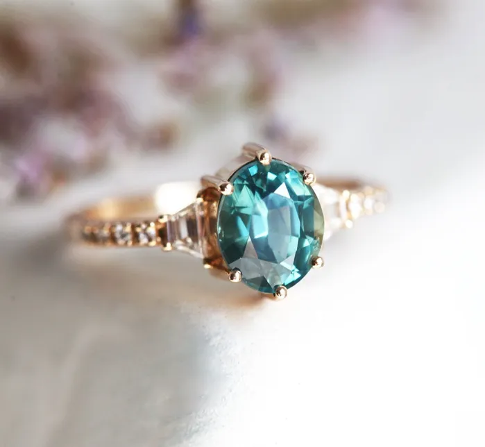 Capucinne Rings Kasia Teal Sapphire Diamond Ring