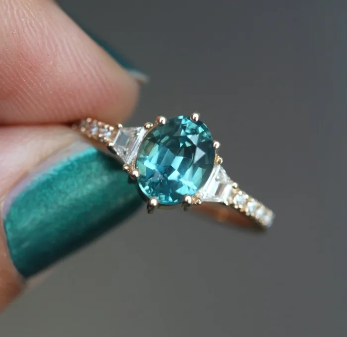 Capucinne Rings Kasia Teal Sapphire Diamond Ring