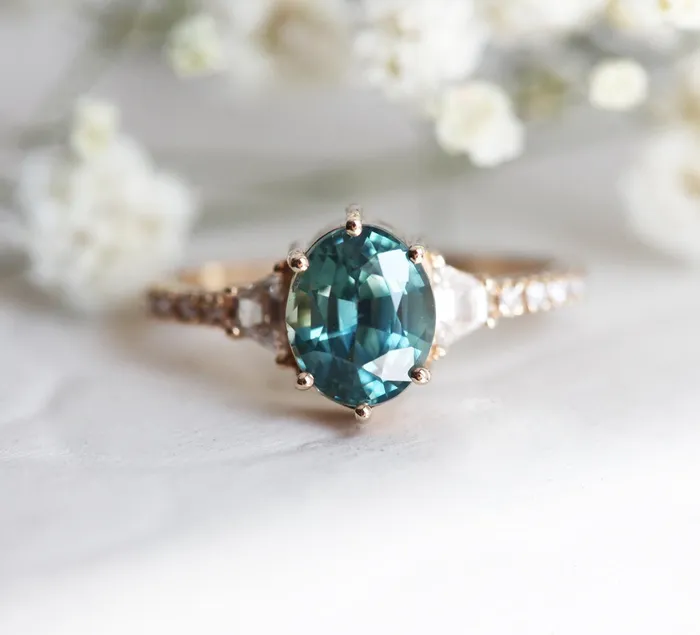 Capucinne Rings Kasia Teal Sapphire Diamond Ring