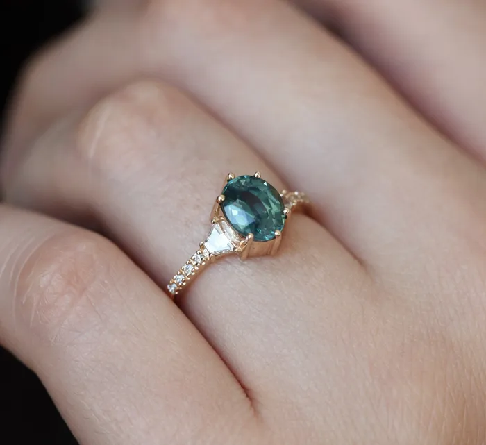Capucinne Rings Kasia Teal Sapphire Diamond Ring