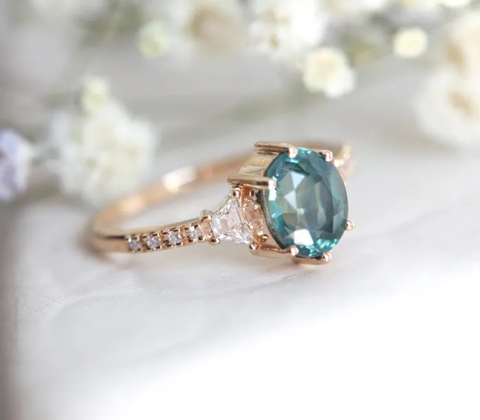 Capucinne Rings Kasia Teal Sapphire Diamond Ring