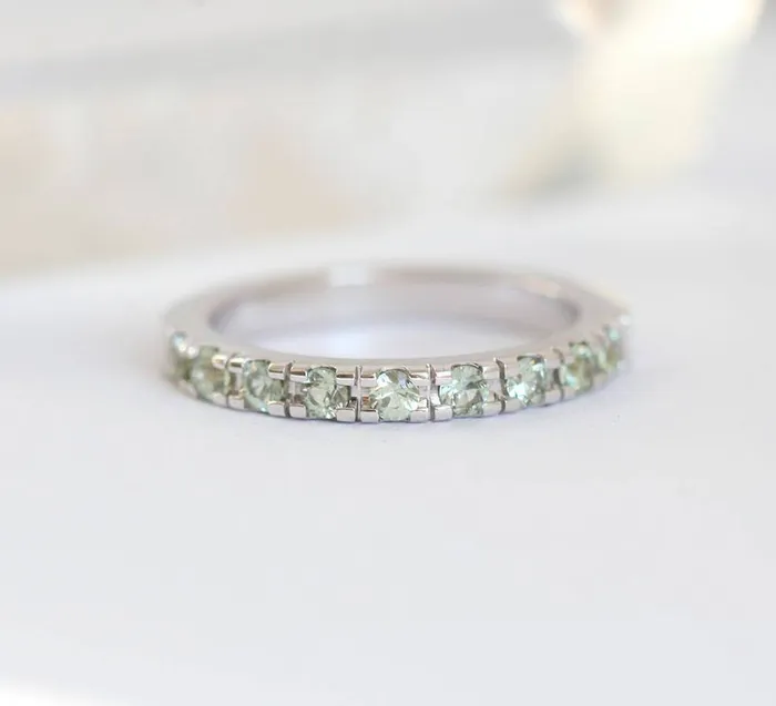 capucinne Rings Light Green Sapphire Ring White Gold Wedding Band