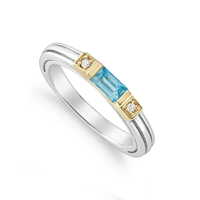 Caviar Color Swiss Blue Topaz and Diamond Stacking Ring Lagos Rings