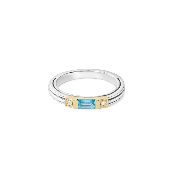 Caviar Color Swiss Blue Topaz and Diamond Stacking Ring Lagos Rings Caviar Color Swiss Blue Topaz and Diamond Stacking Ring Lagos Rings