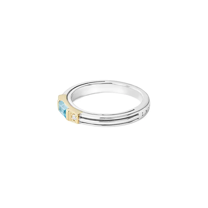 Caviar Color Swiss Blue Topaz and Diamond Stacking Ring Lagos Rings Caviar Color Swiss Blue Topaz and Diamond Stacking Ring Lagos Rings