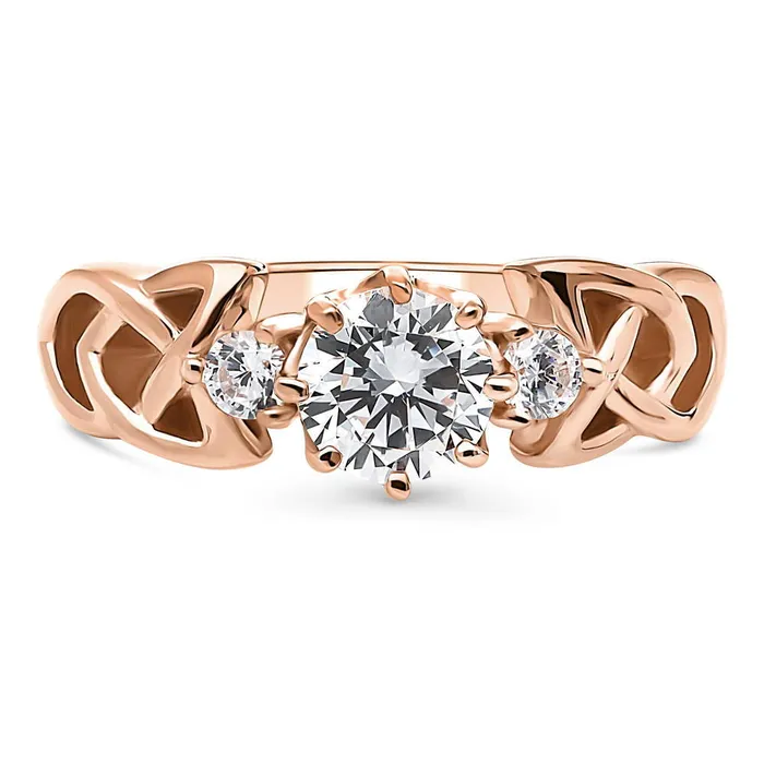 Celtic Knot 3Stone CZ Ring in Rose Gold Plated Sterling Silver BERRICLE Rings Celtic Knot 3Stone CZ Ring in Rose Gold Plated Sterling Silver BERRICLE Rings