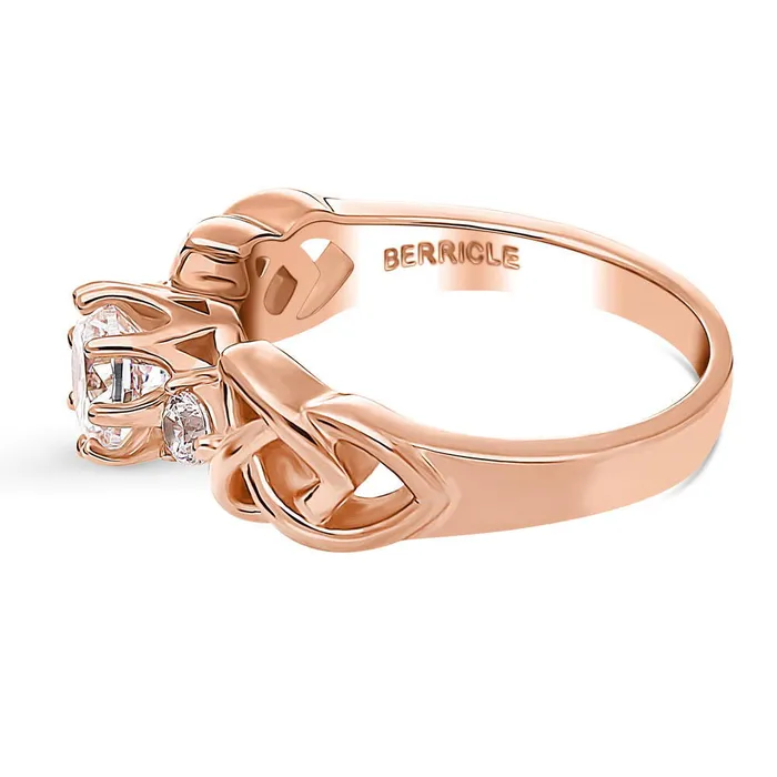 Celtic Knot 3Stone CZ Ring in Rose Gold Plated Sterling Silver BERRICLE Rings