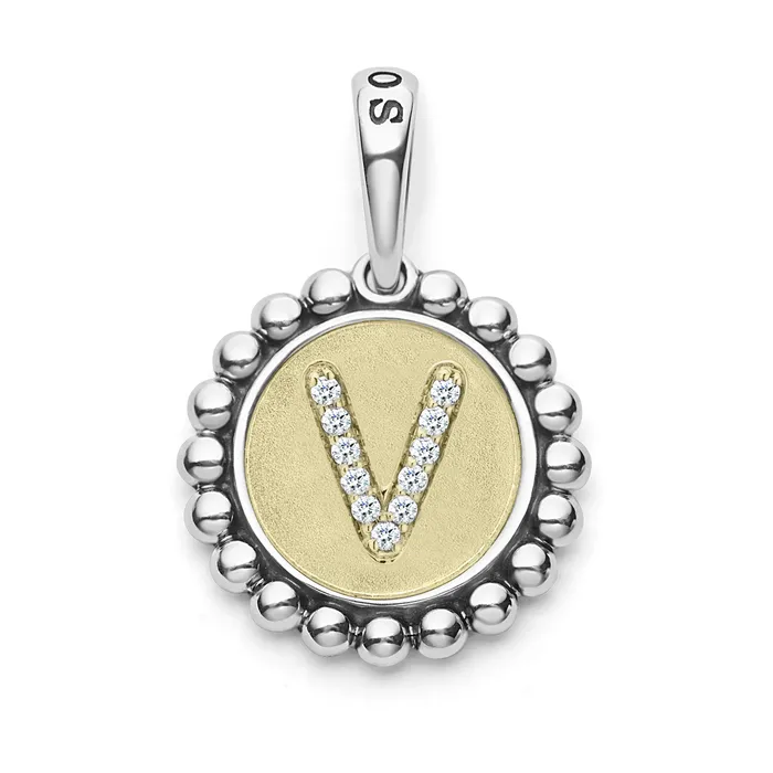 Charm Necklaces Signature Caviar Diamond V Initial Charm lagosdev