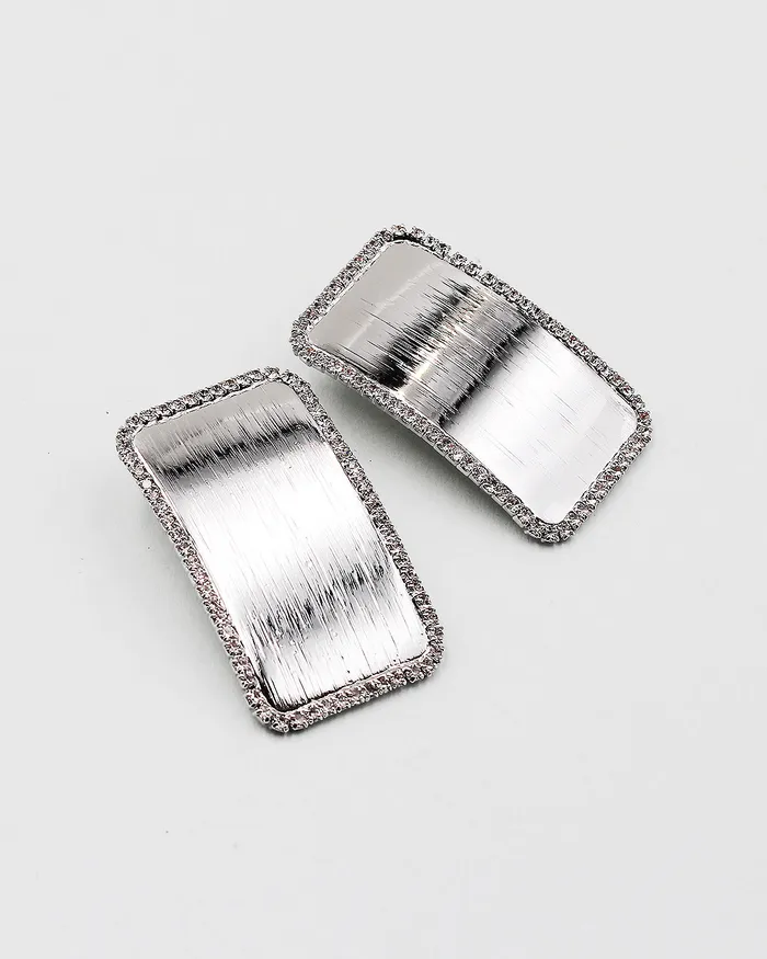 CHECK20241 Earrings Rhinestone Edged Metal Plate Earrings