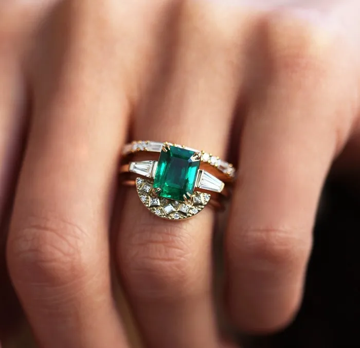 Cleo Emerald Ring Set Capucinne Rings