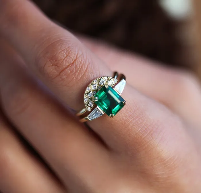 Cleo Emerald Ring Set Capucinne Rings