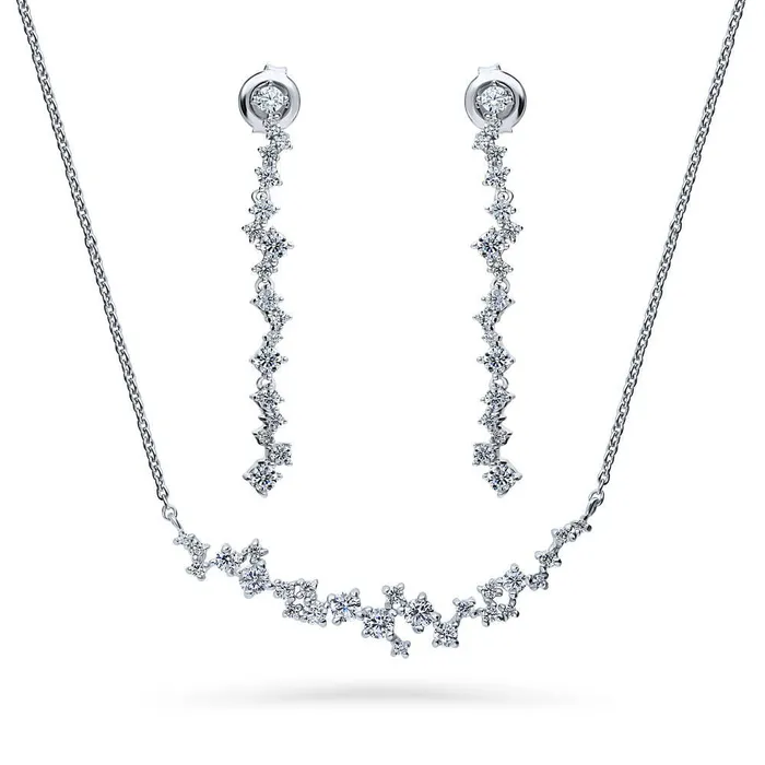 Cluster Bar CZ Necklace and Earrings in Sterling Silver BERRICLE Earrings